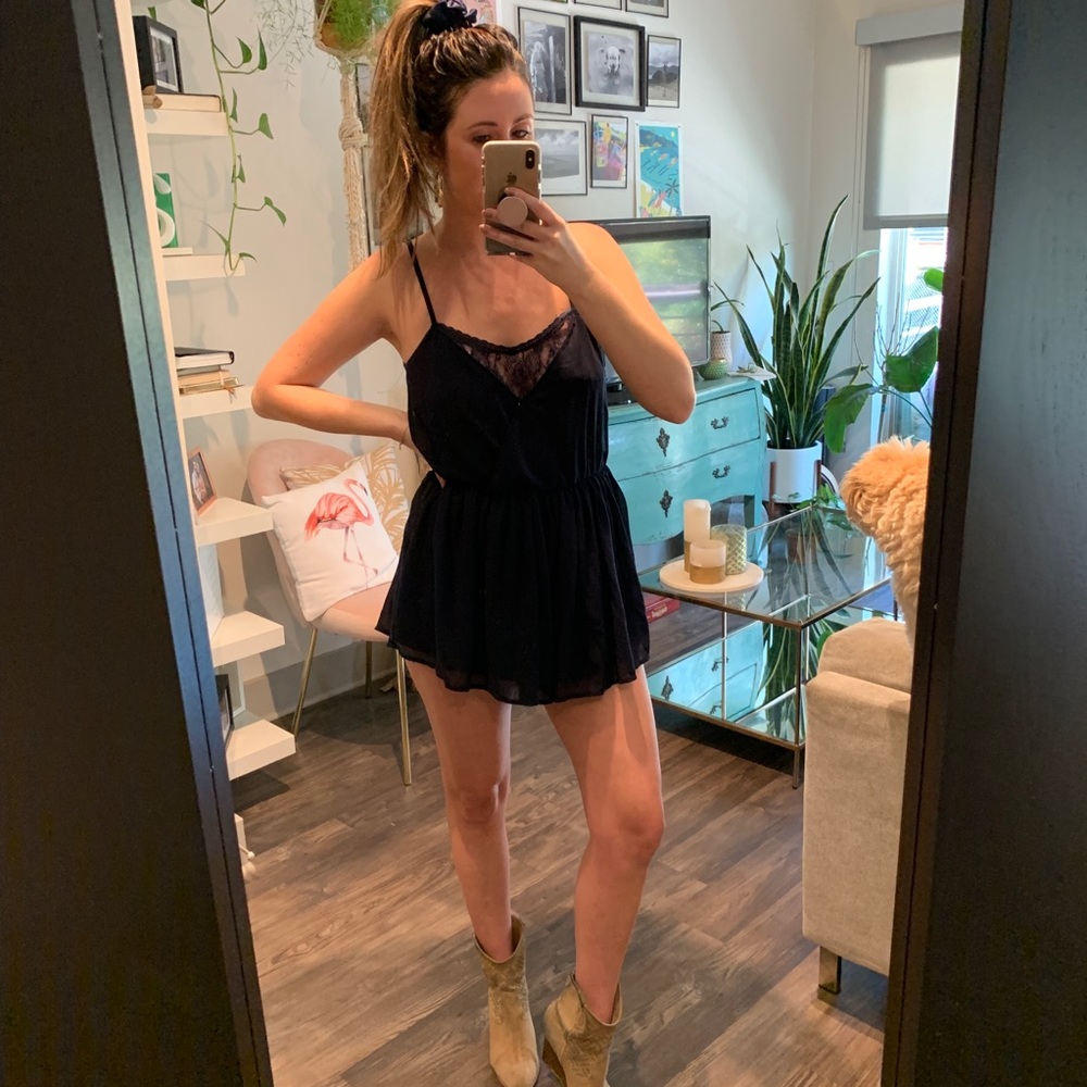 ✨SALE Navy Blue Romper with Lace Details